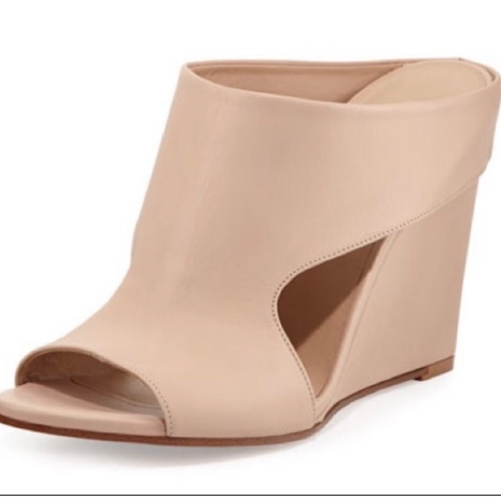 Vince Kaya Nude Leather Wedge‎ Mule Slide Sandal Shoe